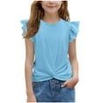 thumbnail image 1 of Plebaso Girls Summer T Shirts Ruffle Short Sleeve Twist-Front Shirts Casual Crewneck Summer Tee Tops, 1 of 7