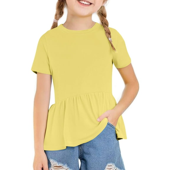 Plebaso Girls Summer Tops Casual Short Sleeve Flowy Tunic Shirts Little Girls Solid Color Loose Blouses