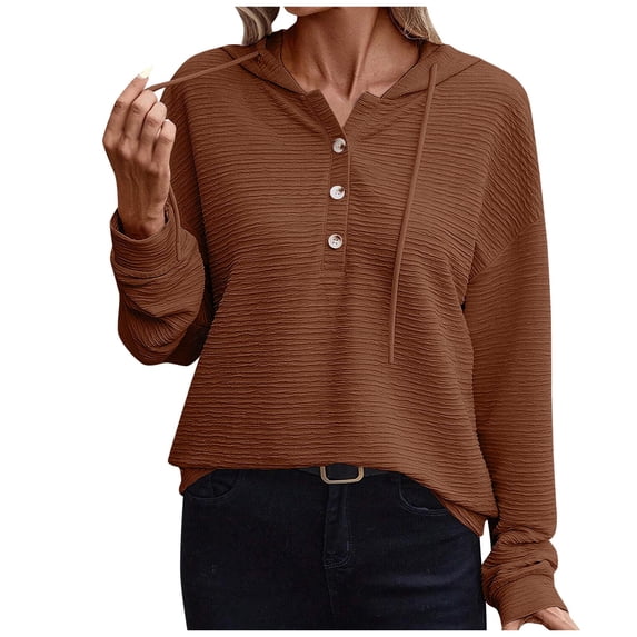 Plebaso Hoodie for Women Button Collar Hooded Sweatshirts with Drawstring Lightweight Pullover Tops