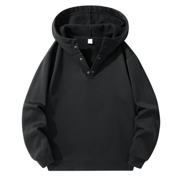 Plebaso Hoodies for Men Button V Neck Pullover Fleece Lined Warm Long Sleeve Casual Hooded Sweatshirts