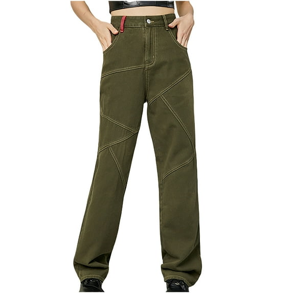 Plebaso Jeans for Women Solid Color High Waist Straight Leg Denim Pants with Pockets Ladies Casual Street Pants