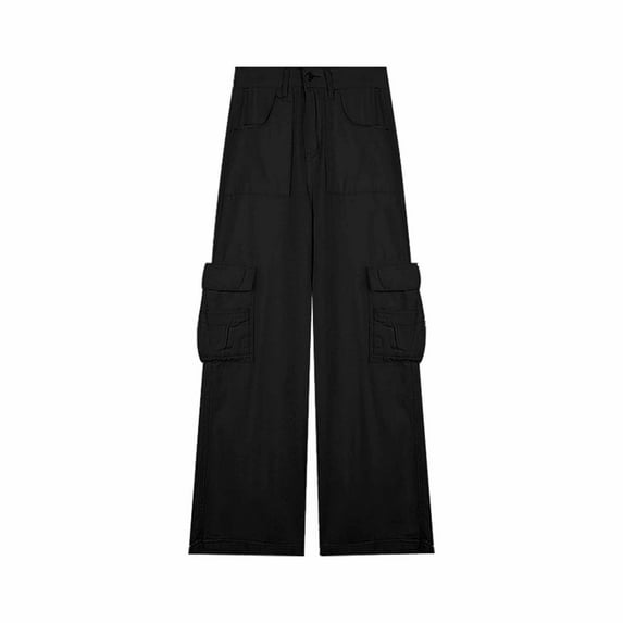 Plebaso Jeans for Women Trendy Solid Color Vintage Washed Old Wide Leg Denim Pants with Pockets Ladies Casual Cargo Pants
