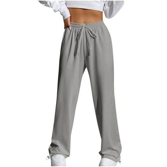 Plebaso Jogging Pants for Women Trendy Drawstring Elastic Waist Solid Color Workout Out Full Length Sports Running Pants