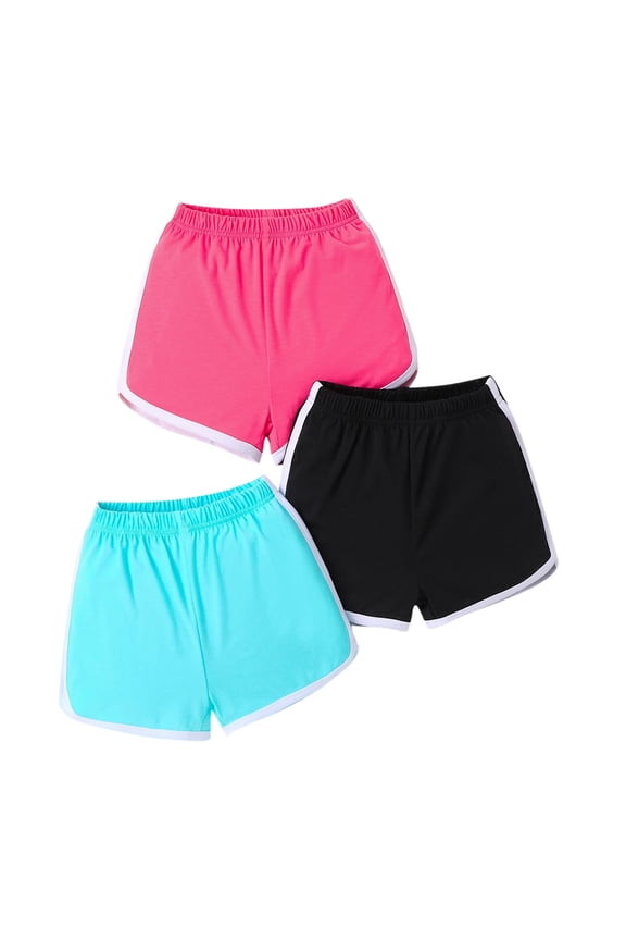 Kids 3 Pack Shorts Elastic Waist Cotton Sports Shorts Boys Girls Thin Breathable Running Shorts
