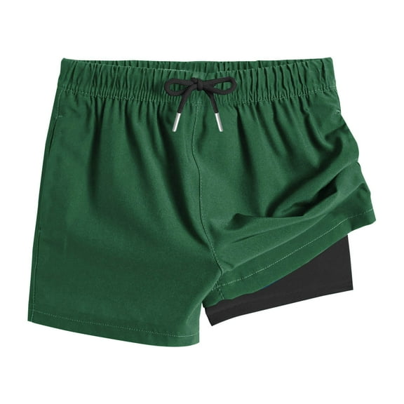 Plebaso Kids Beach Shorts Boys Girls 2 in 1 Lightweight Casual Shorts Elastic Waist Summer Vacation Shorts