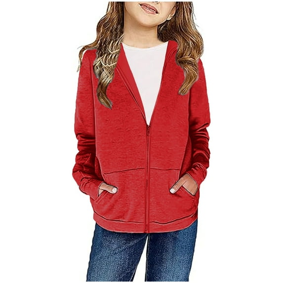 Plebaso Kids Boys Girls Coat Solid Color Long Sleeve Zipper Sweatshirt with Pockets Teen Girl Fall Winter Clothes