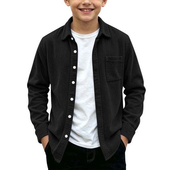 Plebaso Kids Corduroy Shirts Long Sleeve Button down Casual Tops Lightweight Solid Color Fashion Kids Shirts