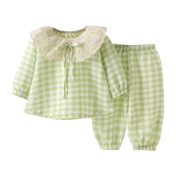 Plebaso Kids Cotton Clothes Loungewear 2 Piece Long Sleeve Tops Casual Pants Boys Girls Plaid Outfits