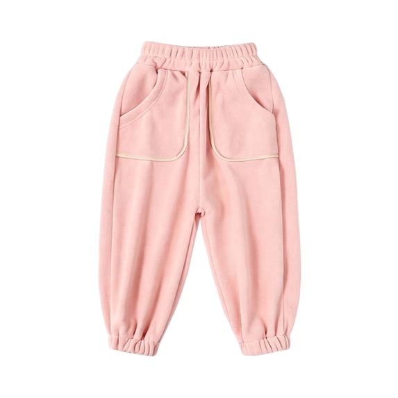 Plebaso Kids Fleeced Sweatpants Elastic Bottom Pull on Joggers Plain Casual Pants with Pockets for Girls