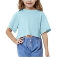 thumbnail image 1 of Plebaso Kids Girls Short Sleeve Crop Tops Casual Crew Neck Tees Summer Loose T-Shirts Size 5-15 Years, 1 of 7