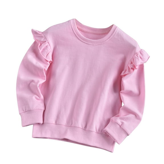 Plebaso Kids Girls Sweatshirts Ruffle Long Sleeve Casual Pullover Loose Crew Neck Cotton Tops for Girls