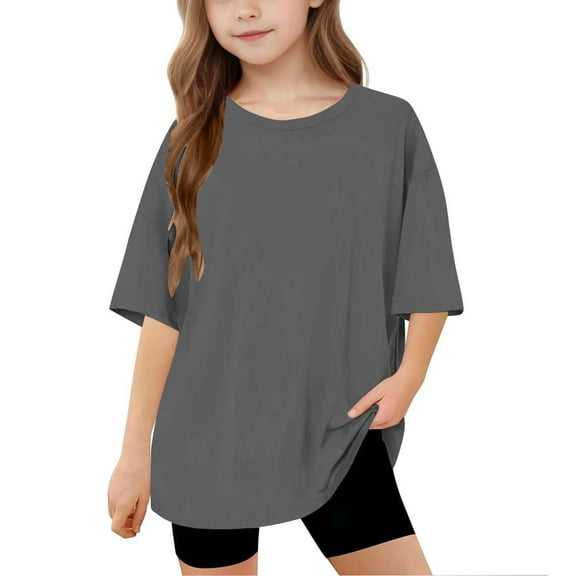 Plebaso Kids Oversized T Shirts Boys Girls Short Sleeve Crewneck Tees Summer Casual Plain Loose Tops