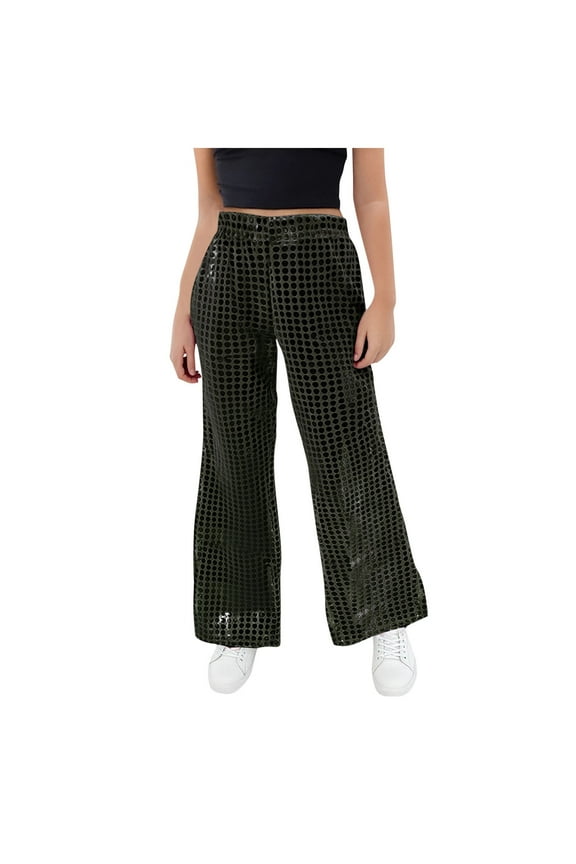 Kids Sequin Wide Leg Pants Sparkly High Waist Flare Pants Boys Girls Party Dance Trousers Clubwear