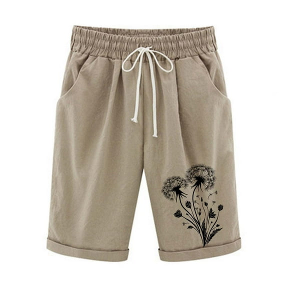 Plebaso Knee Length Womens Shorts Roll up Printed Casual Shorts Lightweight Summer Vacation Graphic Shorts