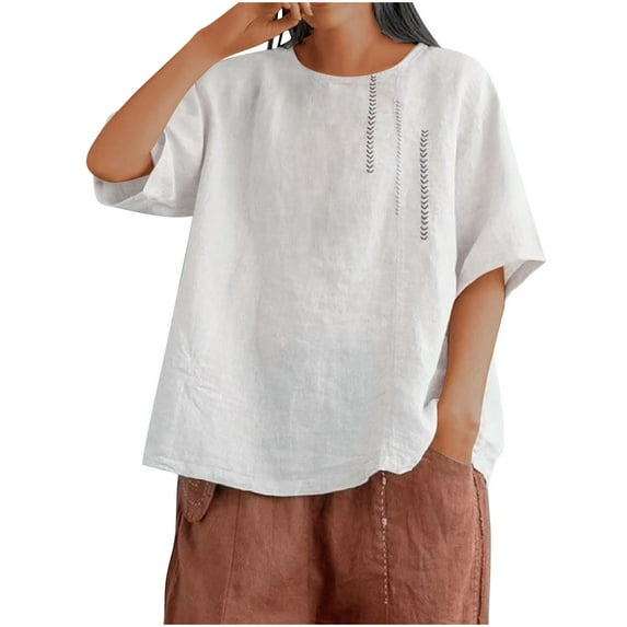 Plebaso Linen Tops for Women Plus Size Shirts Lightweight Summer Casual Short Sleeve Oversized T-Shirts