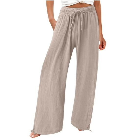 Plebaso Lounge Pants for Women Solid Color Elastic Waist Straight Wide Leg Trousers Ladies Casual Loose Pants