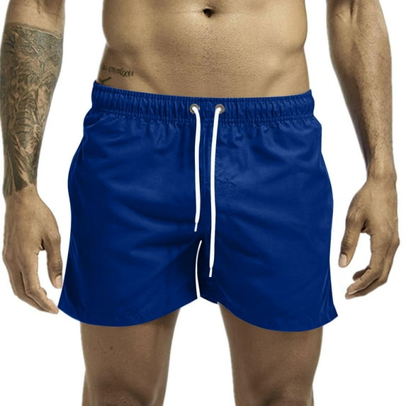 Plebaso Men's Beach Shorts Lightweight Casual Shorts Solid Color Drawstring Summer Shorts with Pockets