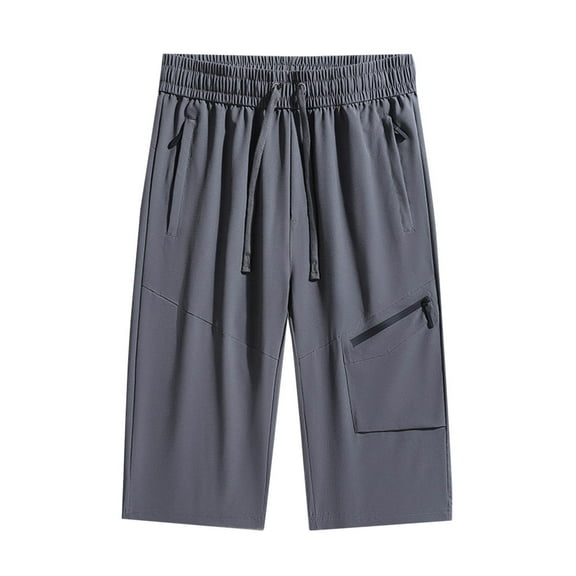 Plebaso Men's Capri Pants Drawstring Elastic Waist Hiking Pants Mens Baggy 3/4 Pants with Zipper Pockets