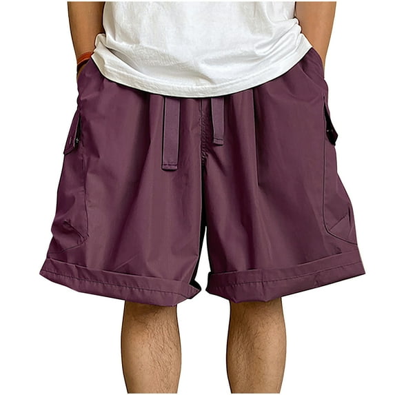 Plebaso Men's Cargo Shorts Elastic Waist Drawstring Loose Casual Shorts Baggy Lightweight Outdoor Shorts