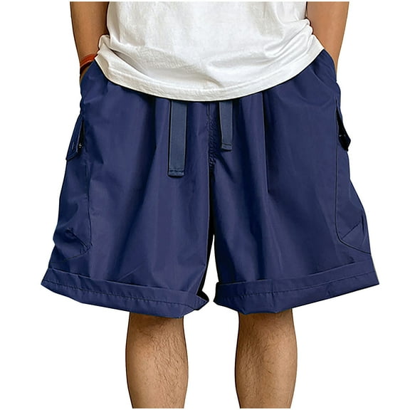 Plebaso Men's Cargo Shorts Elastic Waist Drawstring Loose Casual Shorts Baggy Lightweight Outdoor Shorts