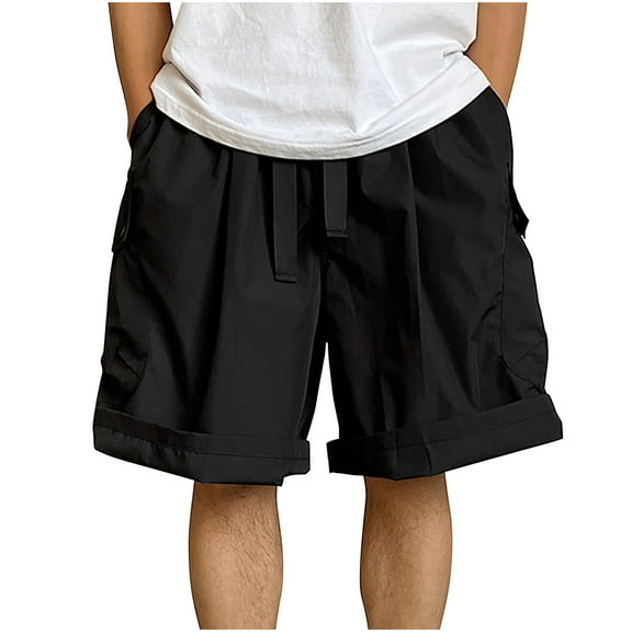 Plebaso Men's Cargo Shorts Elastic Waist Drawstring Loose Casual Shorts Baggy Lightweight Outdoor Shorts