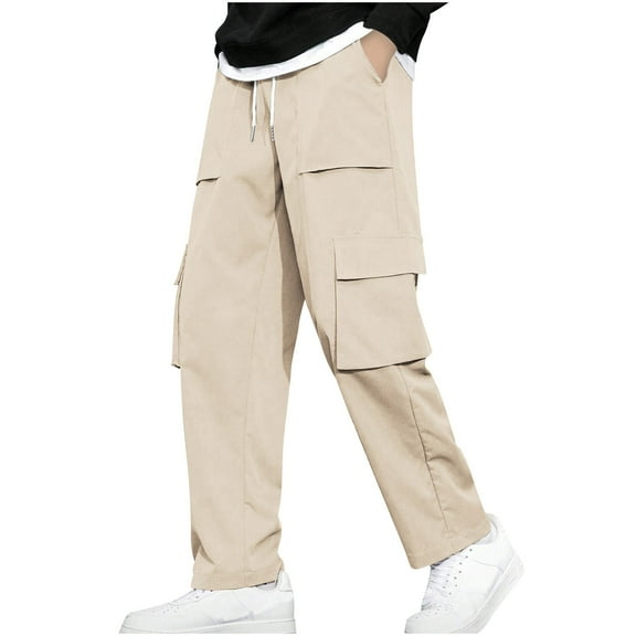 Plebaso Men's Cargo Sweatpants Drawstring Elastic Waist Wide Leg Pants Loose Casual Trousers for Men