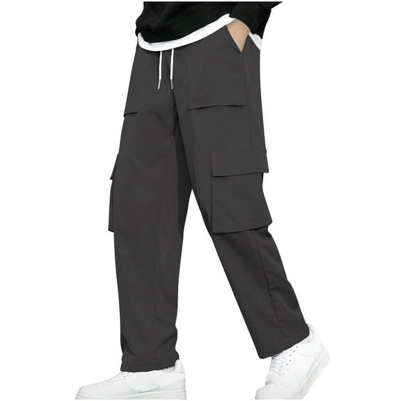 Plebaso Men's Cargo Sweatpants Drawstring Elastic Waist Wide Leg Pants Loose Casual Trousers for Men