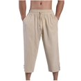 thumbnail image 1 of Plebaso Men's Casual Capri Pants Drawstring Cotton Linen Beach Capris Mens Lightweight Plain Long Shorts, 1 of 5