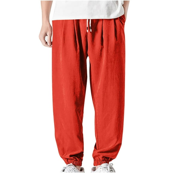 Plebaso Men's Casual Jogger Pants Drawstring Baggy Trousers with Pockets Solid Color Mens Loose Joggers
