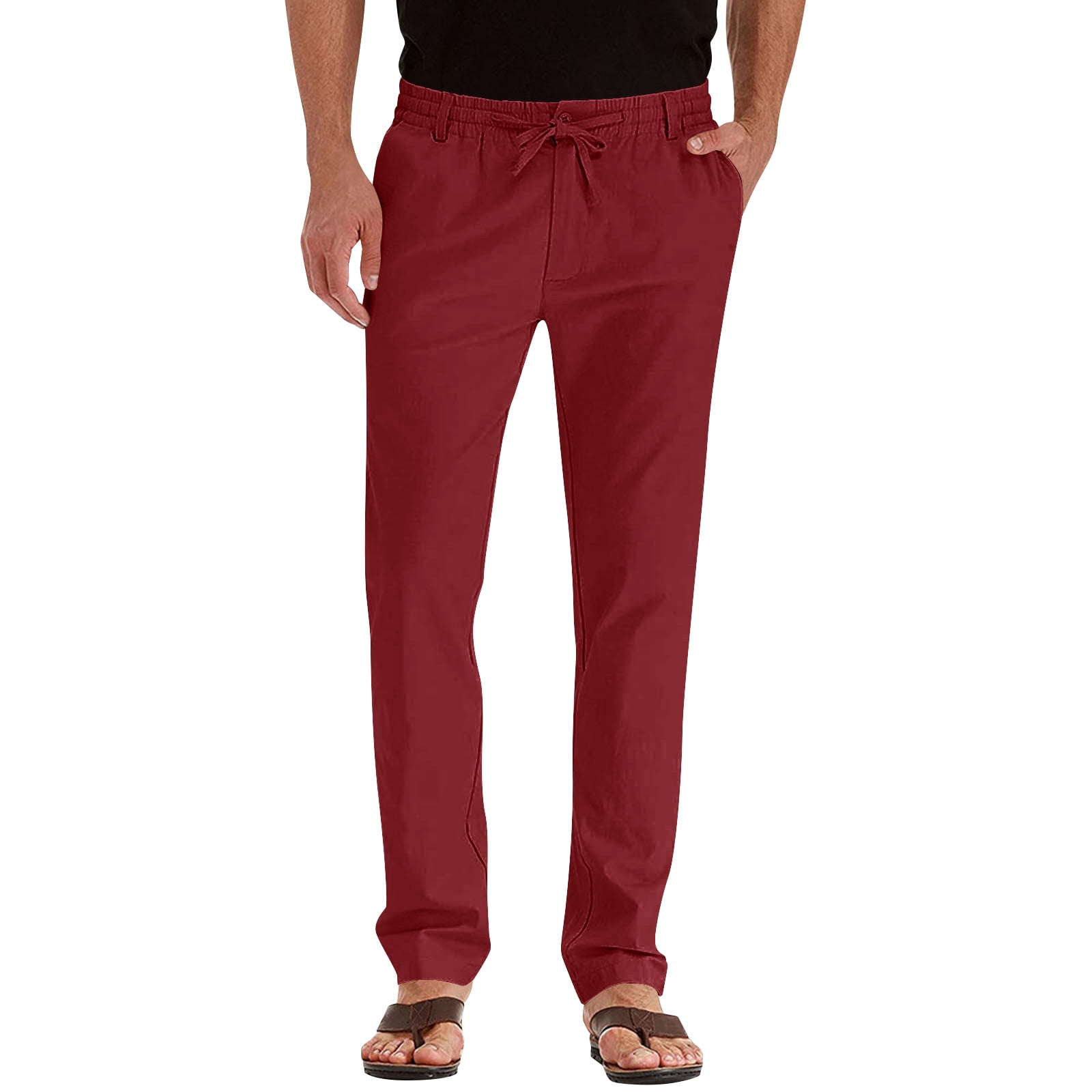 Runcati Men's Cotton Cropped Pants - Elastic Drawstring Waist, Lightweight Summer Casual Trousers For Beach, Yoga, Lounge
