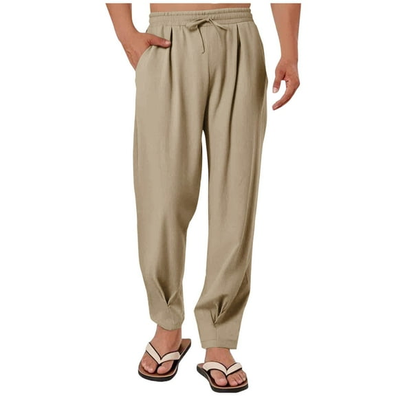 Plebaso Men's Casual Pants Summer Beach Vacation Pants Solid Color Lightweight Trousers with Pockets