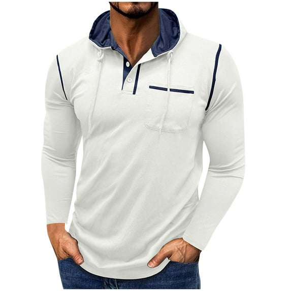 Plebaso Men's Casual Pullover with Hood Drawstring Button up Hoodies Casual Long Sleeve Pocket Tshirts