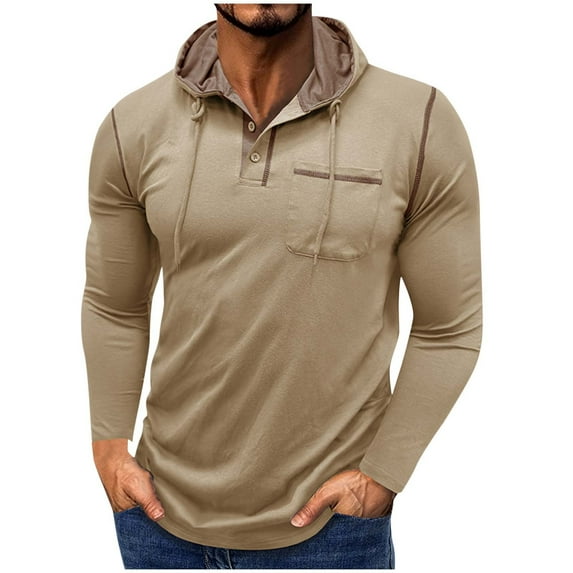 Plebaso Men's Casual Pullover with Hood Drawstring Button up Hoodies Casual Long Sleeve Pocket Tshirts