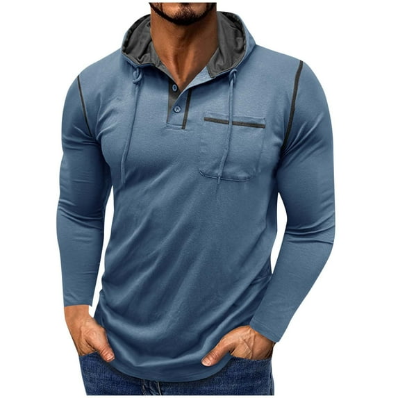 Plebaso Men's Casual Pullover with Hood Drawstring Button up Hoodies Casual Long Sleeve Pocket Tshirts