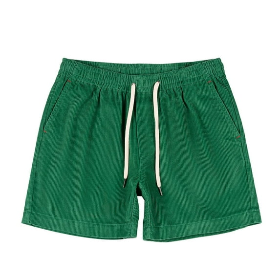 Plebaso Men's Corduroy Shorts Elastic Waist Casual Shorts Drawstring Summer Shorts with Pockets