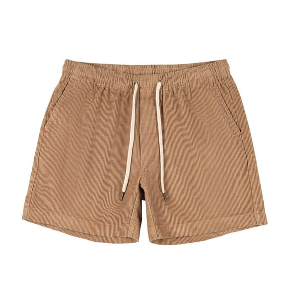 Plebaso Men's Corduroy Shorts Elastic Waist Casual Shorts Drawstring Summer Shorts with Pockets