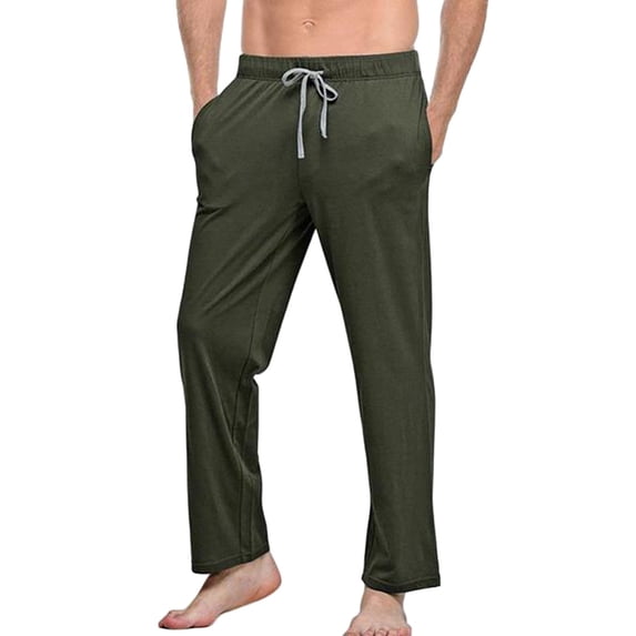Plebaso Men's Cotton Pajama Pants Soft Button Front Lounge Pants Drawstring Sleep Plain Pj Bottoms with Pockets