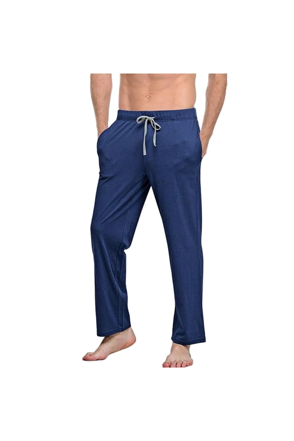 Plebaso Men's Cotton Pajama Pants Soft Button Front Lounge Pants Drawstring Sleep Plain Pj Bottoms with Pockets