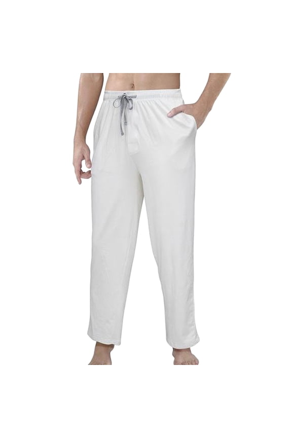 Men's Cotton Pajama Pants Soft Button Front Lounge Pants Drawstring Sleep Plain Pj Bottoms with Pockets