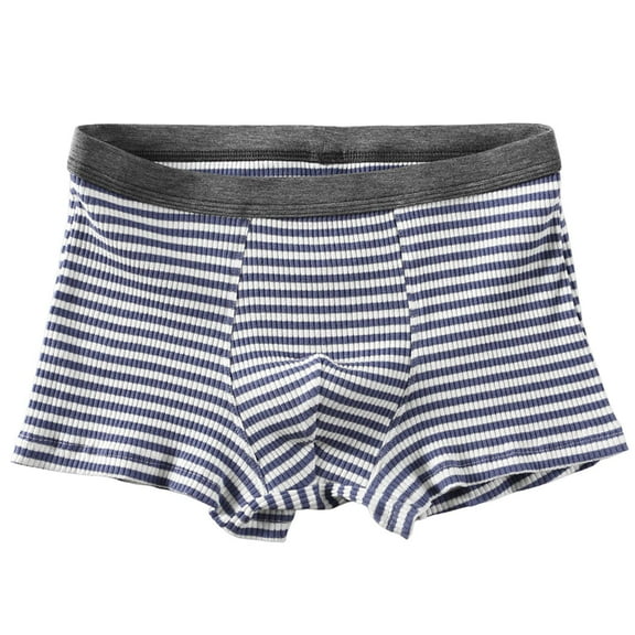 Plebaso Men's Cotton Underwear Striped Boxer Briefs Breathable Underpants with Comfortable Waistband