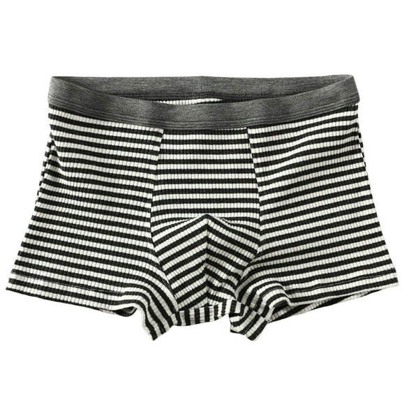 Plebaso Men's Cotton Underwear Striped Boxer Briefs Breathable Underpants with Comfortable Waistband