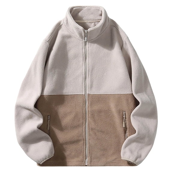 Plebaso Men's Fleece Jackets Stand Collar with Zipper Pockets Full Zip Casual Warm Outerwear for Men