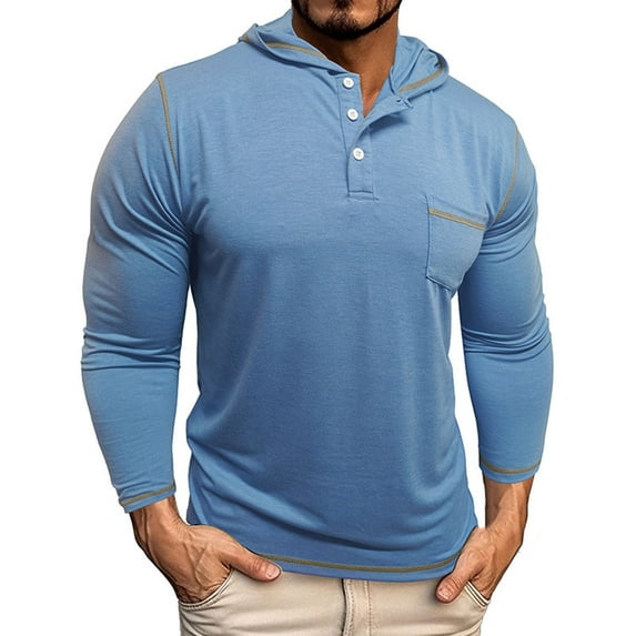 Plebaso Men's Hooded Casual Shirts Long Sleeve Button up Hoodies Lightweight Pullover Tops with Pocket