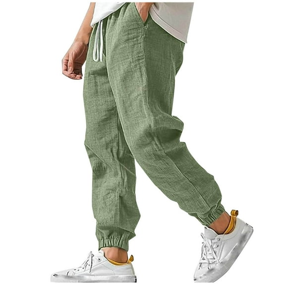 Plebaso Men's Jogger Pants Drawstring Lightweight Beach Joggers Elastic Waist Summer Casual Trousers