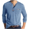 thumbnail image 1 of Plebaso Men's Long Sleeve Casual Pullover Shirts Button Tshirts Lightweight Fashion Tees with Pocket, 1 of 7