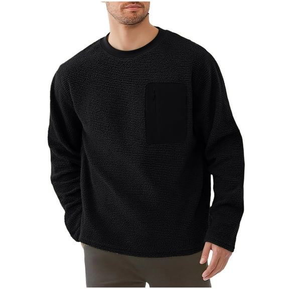 Plebaso Men's Long Sleeve Tops Thermal Pullover with Zipper Pocket Fleece Crew Neck Casual Tshirts for Men