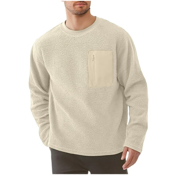 Plebaso Men's Long Sleeve Tops Thermal Pullover with Zipper Pocket Fleece Crew Neck Casual Tshirts for Men