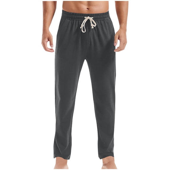 Plebaso Men's Pants Elastic Waist Drawstring Straight Leg Trousers Loose Comfy Lounge Pants with Pockets