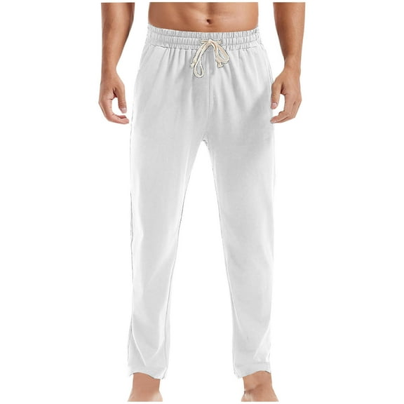 Plebaso Men's Pants Elastic Waist Drawstring Straight Leg Trousers Loose Comfy Lounge Pants with Pockets