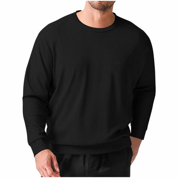 Plebaso Men's Ribbed Thermal Shirts Long Sleeve Crewneck Tops Lightweight Stretch Tee Shirts for Men